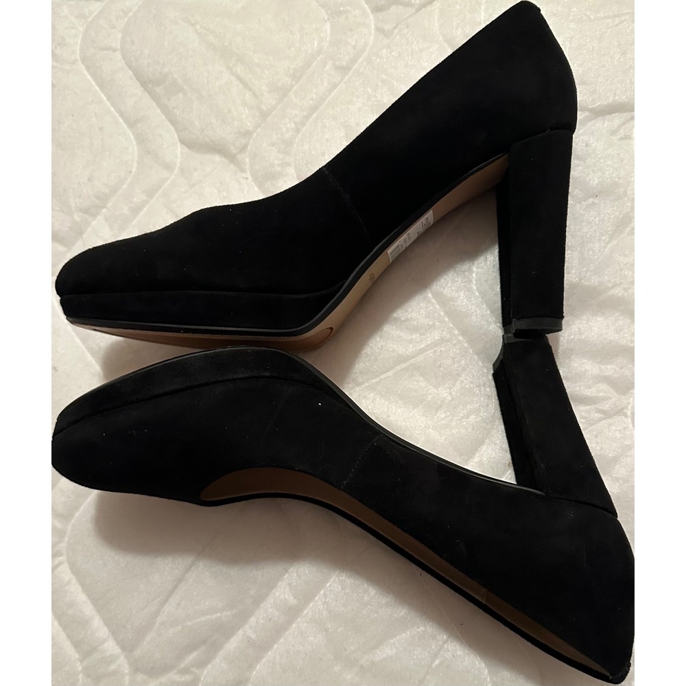Clarks Narrative Kendra Sienna Black Suede Block Heel Platform Pumps Womens 7.5